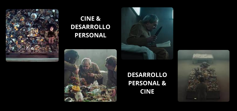 collage con imágenes de la película El Hoyo